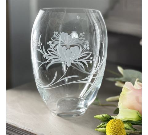 Bee & Honeysuckle Medium Barrel Vase (Giftware) - 180mm (Gift Boxed) | Royal Scot Crystal  