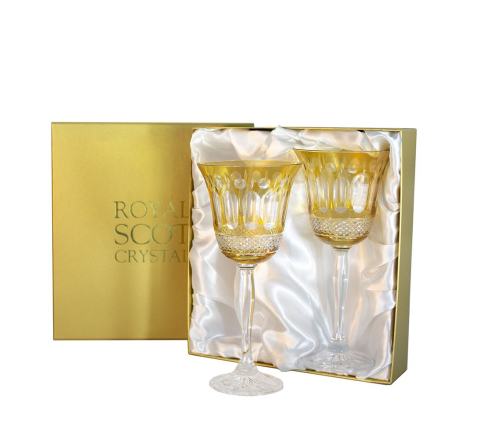 Belgravia - 2 Large Crystal Wine Glasses (Gold Amber) - 210 mm (Presentation Boxed) | Royal Scot Crystal