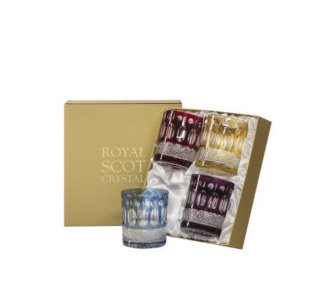 Belgravia - 4 Large Crystal Tumblers (Mixed Colours) - 95mm (Presentation Boxed) | Royal Scot Crystal - New