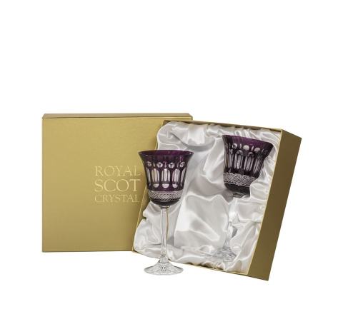 Belgravia - 2 Large Crystal Wine Glasses (Mulberry) - 210 mm (Presentation Boxed) | Royal Scot Crystal 