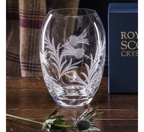 Flower of Scotland (thistle) Medium Barrel Vase - 180mm (Gift Boxed) | Royal Scot Crystal