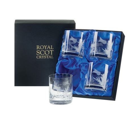 Flower of Scotland (thistle) - 4 Large Crystal Tumblers 88mm (Presentation Boxed) | Royal Scot Crystal