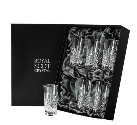 Glencoe - 6 Crystal Tall Tumblers (Highballs) 150 mm (Black Presentation Boxed) | Royal Scot Crystal