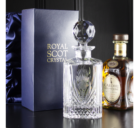 Scottish Thistle - Square Spirit Decanter 245mm (Presentation Boxed) | Royal Scot Crystal