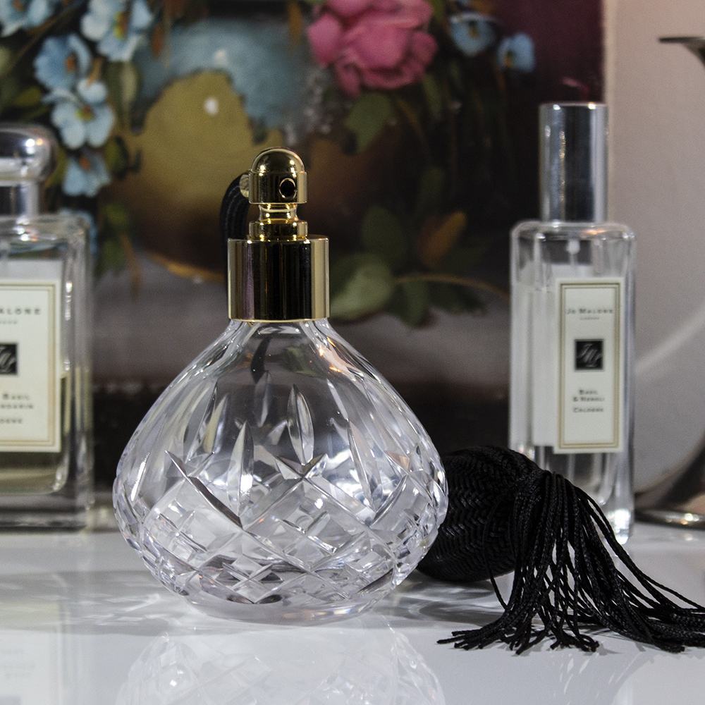 London Crystal Glass Perfume Bottle (Round) with Black Atomiser